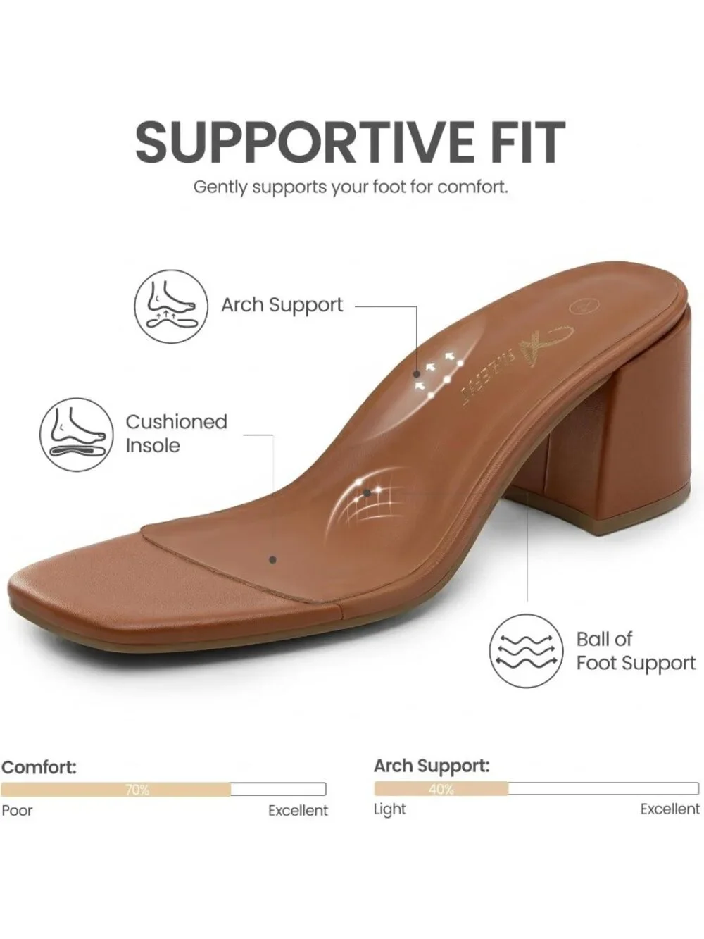 Women's Tan Black Orthopedic Arch Support Low Heel Adjustable Ankle Strap Sandal